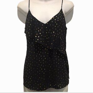 Zara  navy and gold polka dot camisole with diagonal ruffle detail